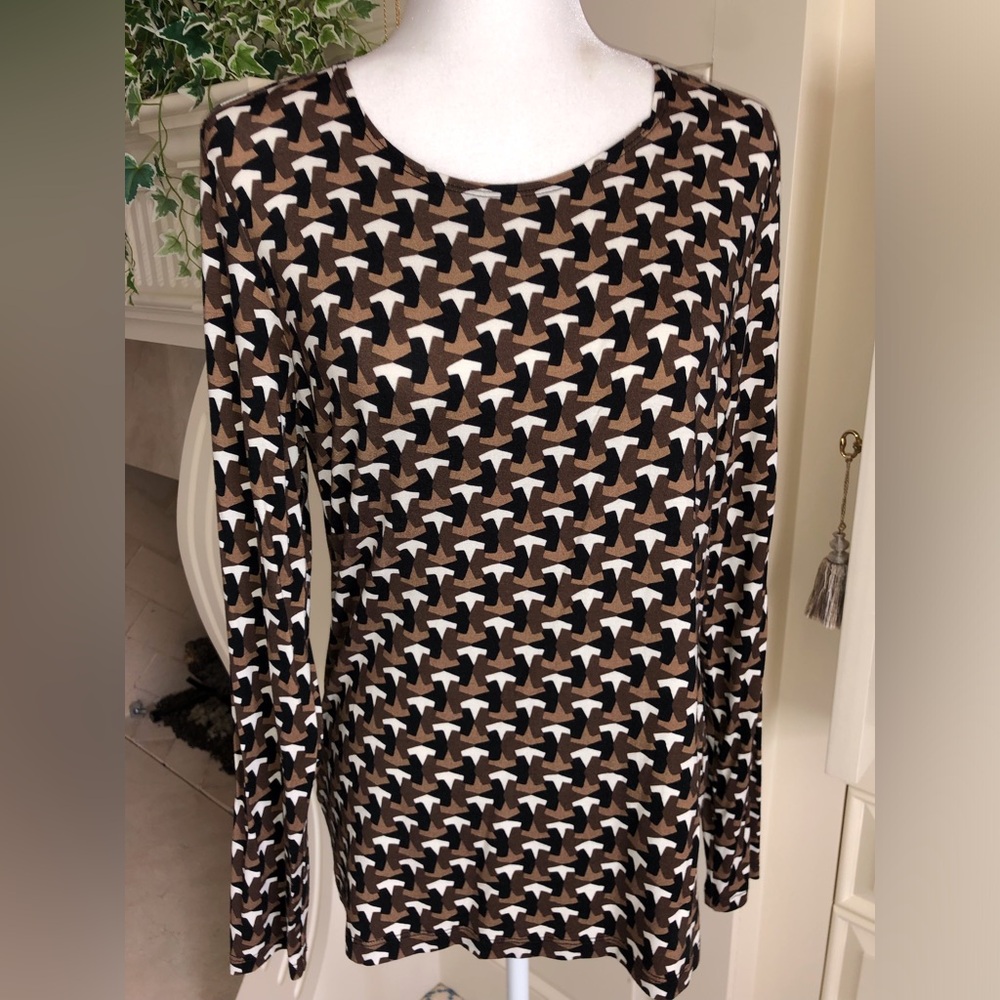 Worth Long Sleeve Patterned Women’s Knit Top in Brown, Camel and Black Size L